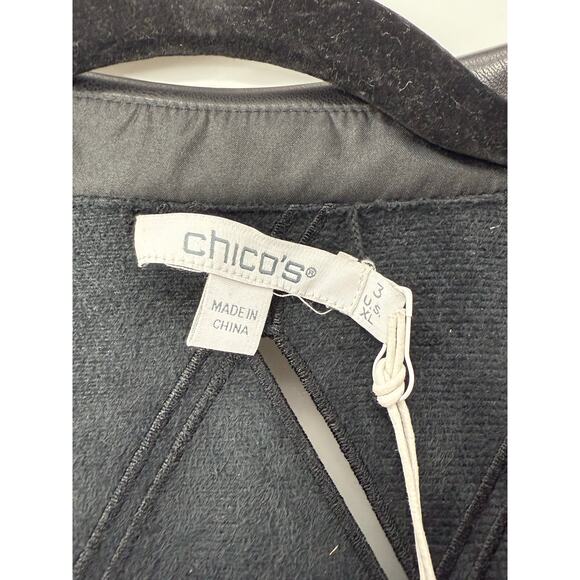 Chico’s Travelers Faux Leather Cutwork Long Jacket Black Size 3 (XL) Modern - Picture 7 of 10